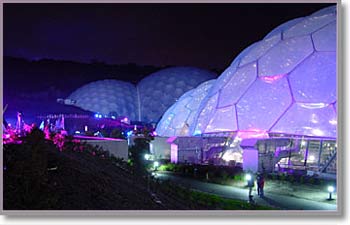 Eden at night- but you won't see it like this.  This was especially lit for BBC's Proms in the Park in September.